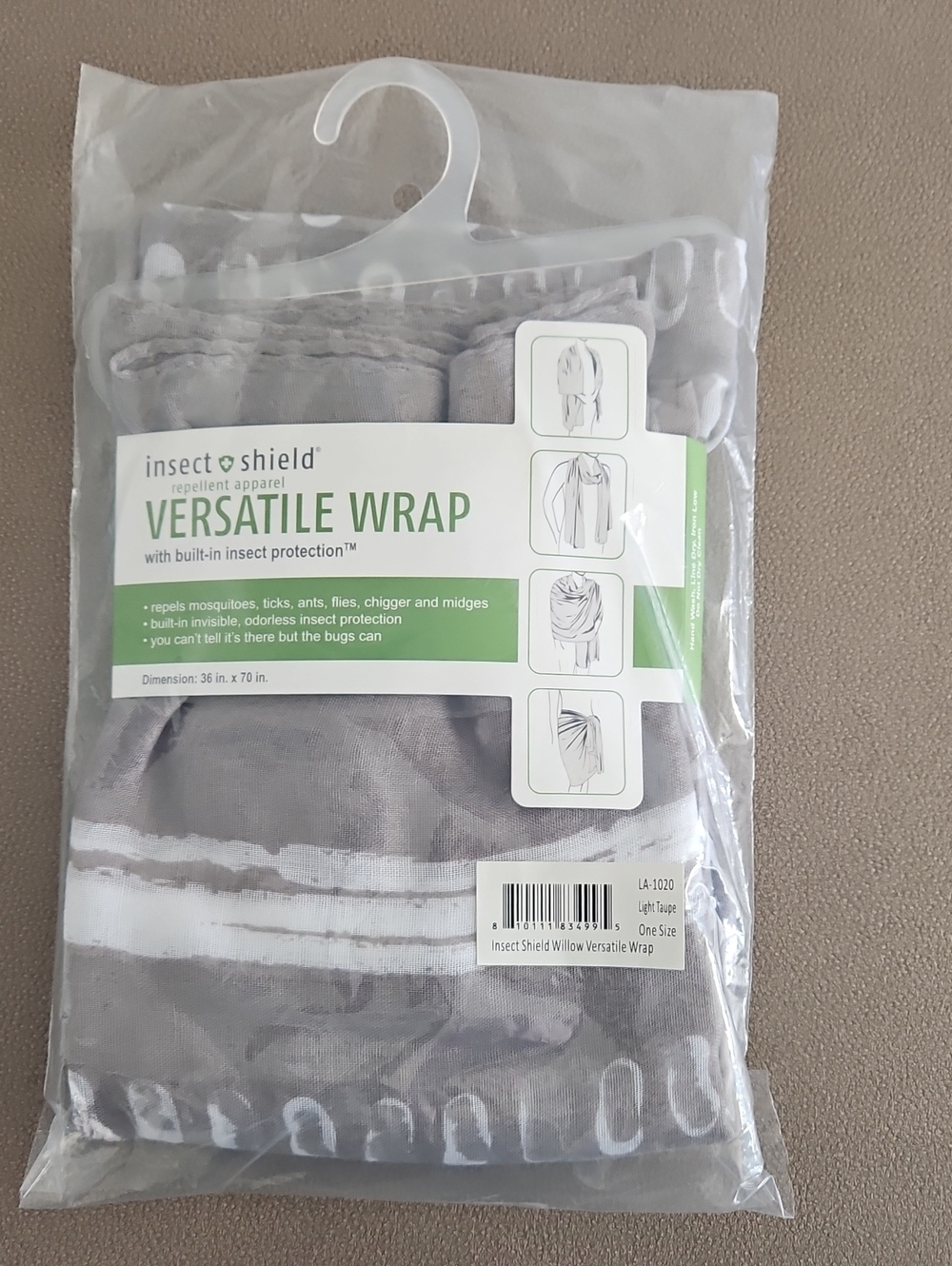 insect shield Versatile Wrap Insect-Repellent Gray Wrap NWT